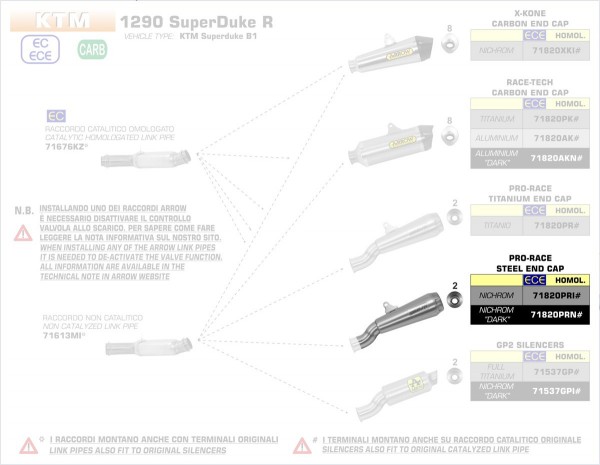 ARROW / アロー KTM 1290 SUPER DUKE R '17 Eマーク証 PRO-RACE ニクロム サイレンサー + DBキラー + ウェ | 71820PRI
