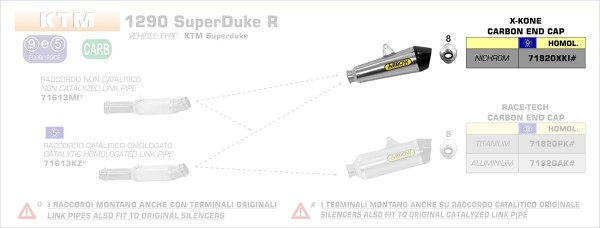 ARROW / アロー KTM 1290 SUPER DUKE R '14 Eマーク証 ニクロム X-KONE サイレンサー カーボンエンドキ | 71820XKI