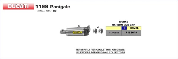 ARROW / アロー DUCATI PANIGALE 899/1199/199S-R eマーク チタン RH+LH WORKS サイレンサー カーボンエンド | 71836PK
