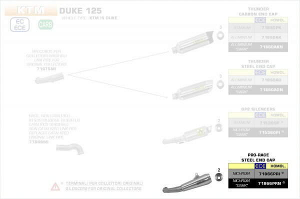 ARROW / アロー KTM DUKE 125 '17 Eマーク証 ニクロム DARK PRO-RACE サイレンサー + DBキラー + ウェル | 71866PRN