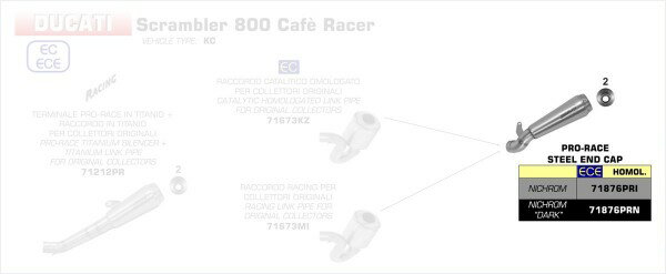 ARROW / アロー DUCATI スクランブラー 800 CLASSIC-CAFE ' RACER Eマーク証 PRO-RACE ニクロム DARK サイレ | 71876PRN