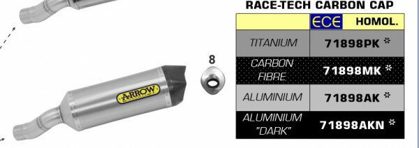 ARROW / アロー KAWASAKI ZX-6R 636 '19 Eマーク証 RACE TECH アルミサイレンサー カーボンエンドキャ | 71898AK