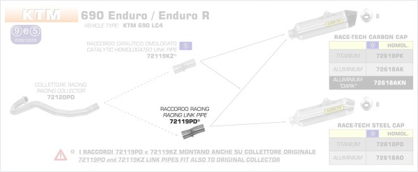 ARROW / アロー KTM 690 R '09/14 ステンレス リンクパイプ + オリジナル / Arrowコレクター用 | 72119PD