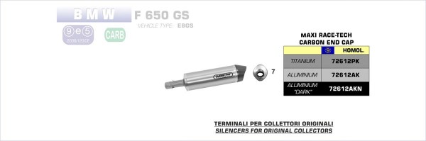 ARROW / アロー BMW F 650 GS '08/09 / F 800 GS '09 Eマーク証 アルミニウムダーク RACE-TECH サイレンサ | 72612AKN