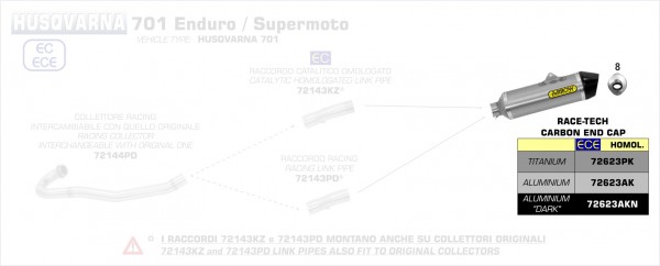 ARROW / アロー ハスクバーナ 701 ENDURO SUPERMOTO '17 Eマーク証 アルミニウムダーク RACE TECH サイ | 72623AKN