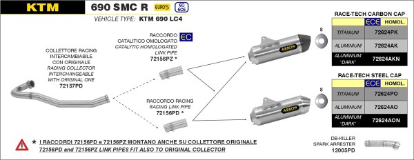 ARROW / アロー KTM 690 Smc/Enduro 2019- Race Tech Eマーク アルミ エキゾースト + カーボンエンドキャッ | 72624AK