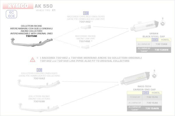ARROW / アロー KYMCO AK 550 '17 ステンレスコレクター オリジナルサイレンサー用 + ARROW / アロー UR | 73015MI