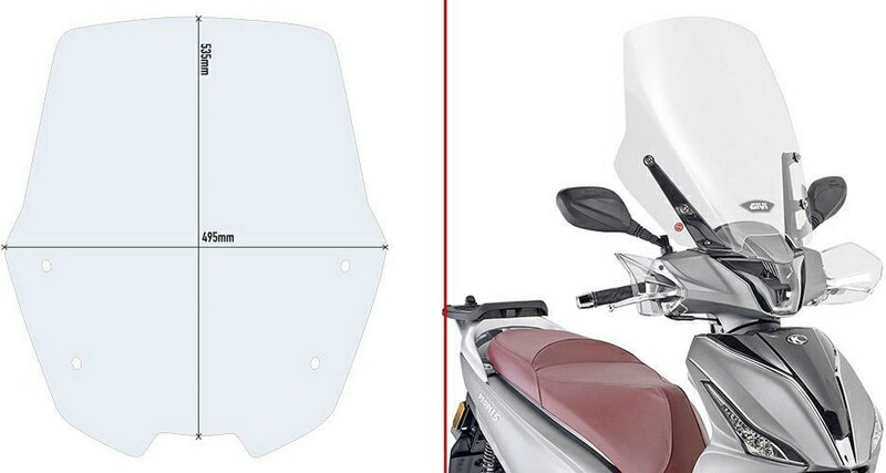 Givi / ジビ ウインドスクリーン クリア 53.5x49.5 Kymco People S 125-150-200 | D6113ST