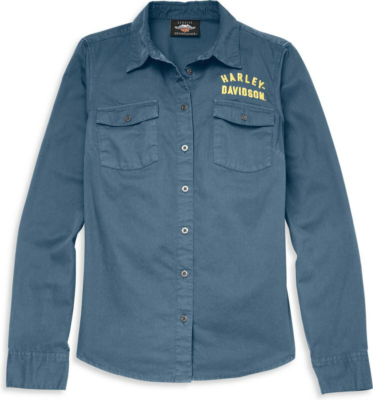 Harley-Davidson Racer Font Solid Soft Twill Shirt For Women- Bering Sea | 96120-22VW