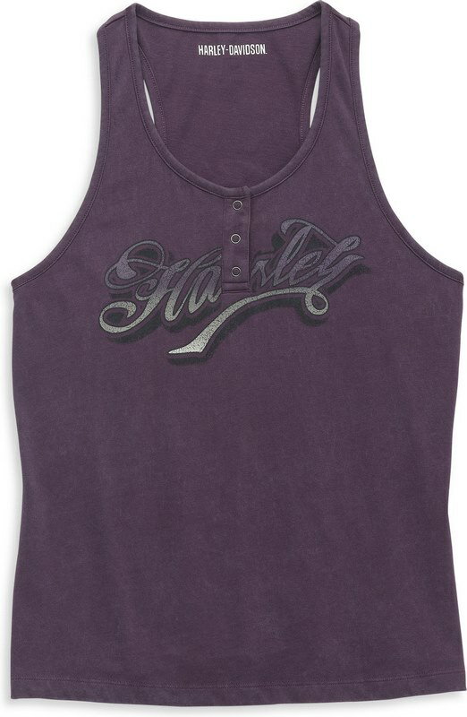 Harley-Davidson Tatoo Font Henley Racerback Tank For Women- Hortensia | 96074-22VW