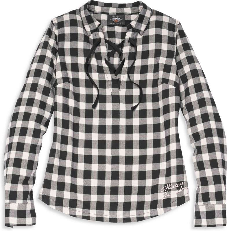 Harley-Davidson Script Font Laced Front Plaid Shirt For Women- Plaid | 96089-22VW