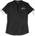 Harley-Davidson Script Font Laced Sleeve Shirt For Women- Black Beauty | 96115-22VW