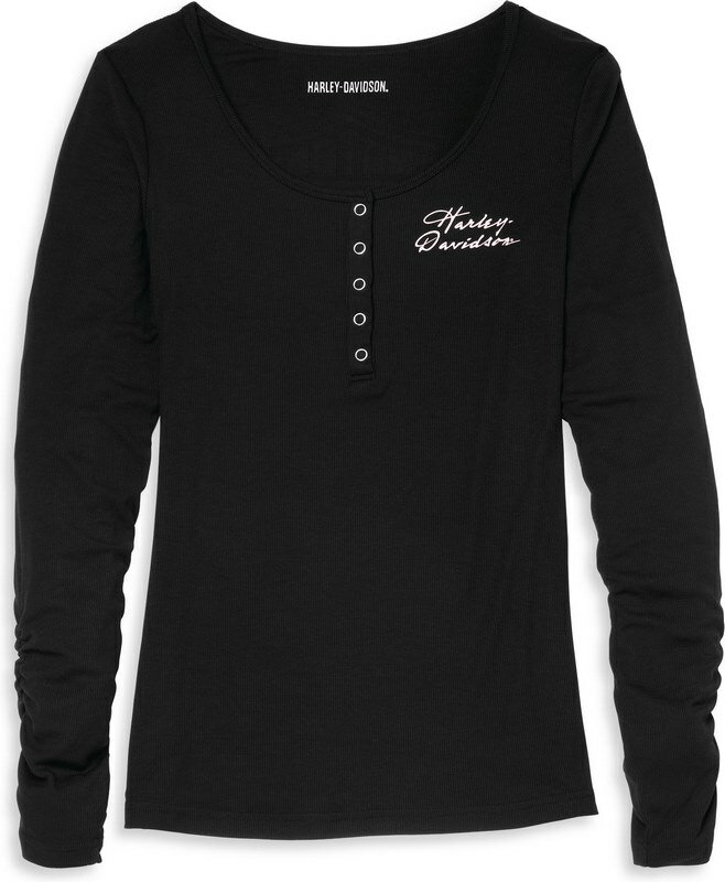 楽天ワンダーテックHarley-Davidson Script Font Five Snap Henley For Women- Black Beauty | 96261-22VW