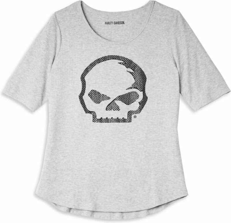 Harley-Davidson Women'S Wille G Skull Scoop Neck Graphic Tee With Rhinestones- Medium Heather Grey | 96251-22VW