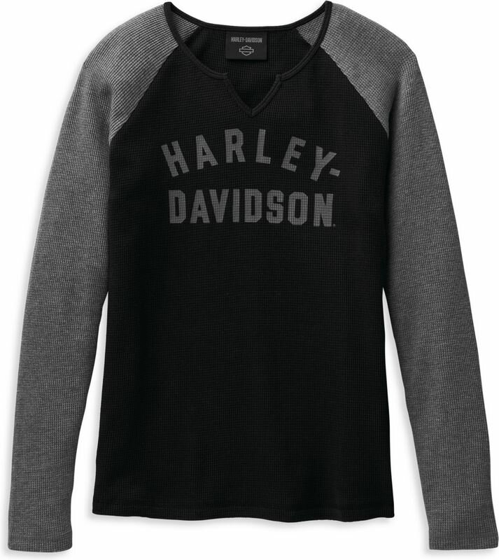 Harley-Davidson Women'S Hallmark Thermal Knit Top- Colorblock-Design-Heather Grey | 99103-22VW