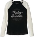 Harley-Davidson Silver Wing Font Graphic Notch Neck Colorblock Waffle Knit Top F...