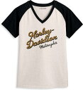 Harley-Davidson Women'S United Raglan V-Neck Tee- Colorblock-Design-Cloud Dancer Heather | 96232-23VW