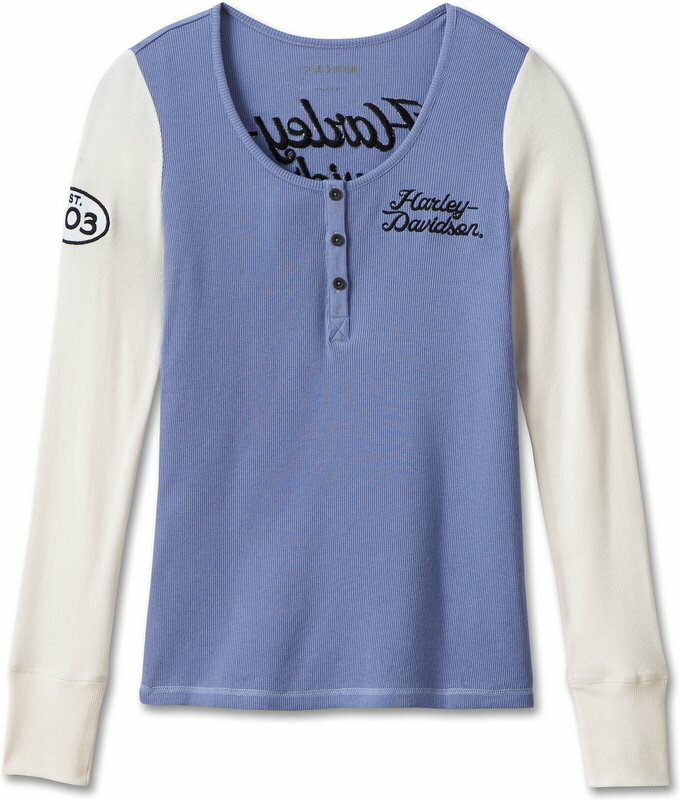 Harley-Davidson Women'S Timeless Perfect Pick Colorblock Henley- Colorblock-Design-Colony Blue |..