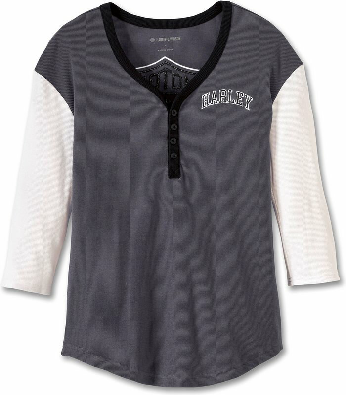 Harley-Davidson Henley-Knit- Colorblock-Design-Blackened Pearl | 97479-23VW