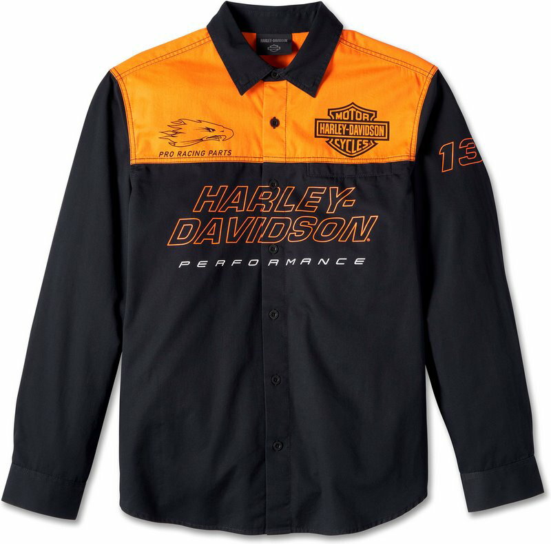Harley-Davidson Shirt-Woven- Colorblock-Design-Harley Orange | 96077-24VM