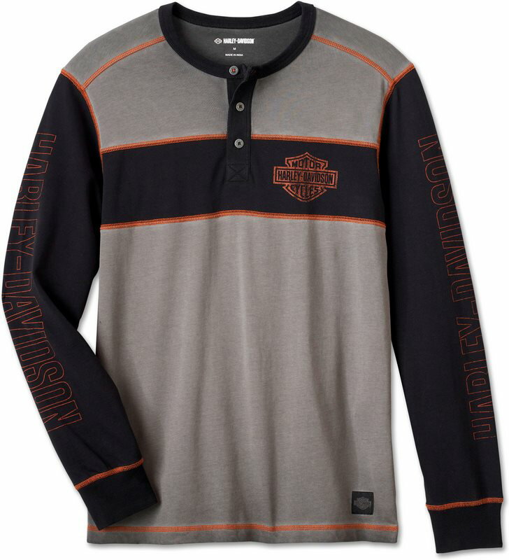 Harley-Davidson Henley-Knit- Colorblock-Design-Harley Black | 99175-24VM