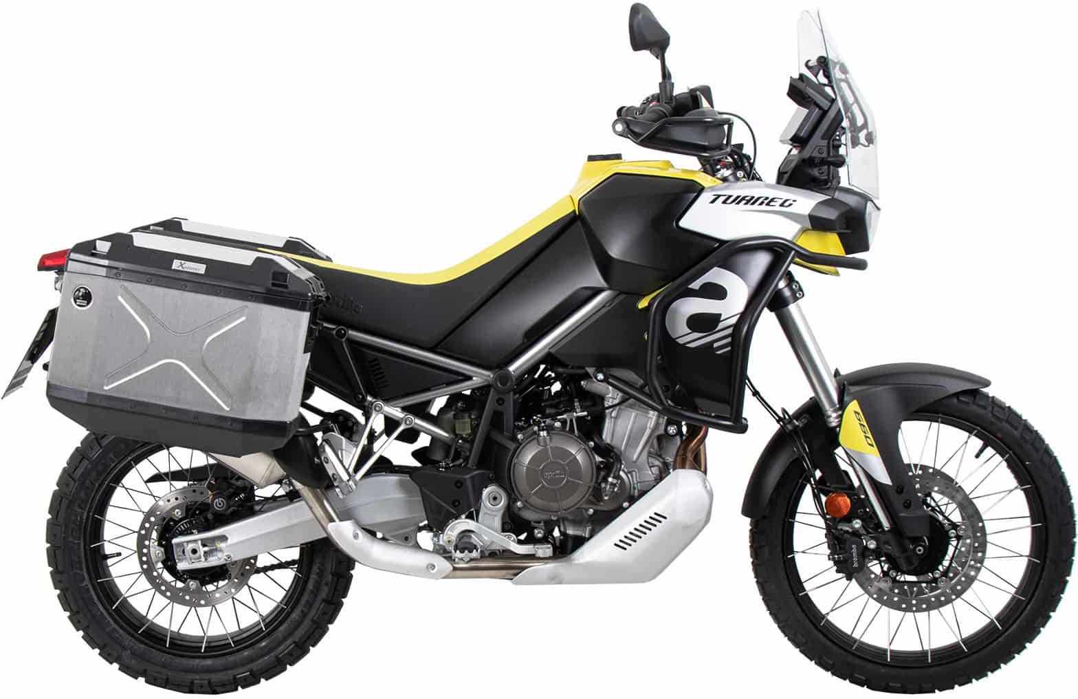 Hepco and Becker / ヘプコアンドベッカー Side carrier cutout ブラック incl. Xplorer シルバー sideboxes for Aprilia Tuareg