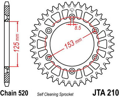 JT スプロケットS リア スプロケット 44 Teeth Aluminum Ultra-Light Self-Cleaning 520 Pitch Type 210 | JTA210.44