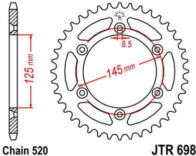JT スプロケットS リア スプロケット 44 Teeth Steel スタンダード 520 Pitch Type 698 | JTR698.44