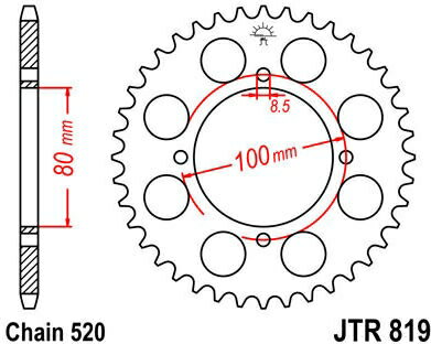 JT スプロケットS リア スプロケット 46 Teeth Steel スタンダード 520 Pitch Type 819 | JTR819.46