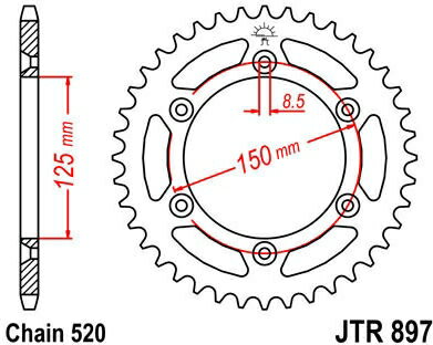 JT ץåS ꥢ ץå 50 Teeth Steel  520 Pitch Type 897 | JTR897.50