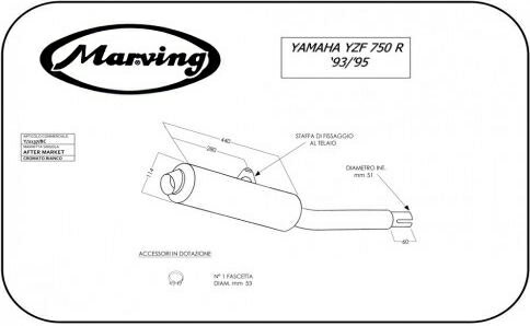 Marving / マービング マフラー Cylindrical Ø 114 クロム - EU公道走行認可 Yamaha YZF 750 R (93-95) | Y