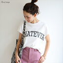 ロゴプリント コットン天竺 ラウンドヘム フレンチスリーブ Tシャツ レディース 体型カバー サイドスリット WHATEVER ラウンドヘム 体型カバー 大人 女性 きれいめ カジュアル ナチュラル シャツ トップス 半袖 春 夏 秋 春夏 シンプルトップス 送料無料 黒 白 