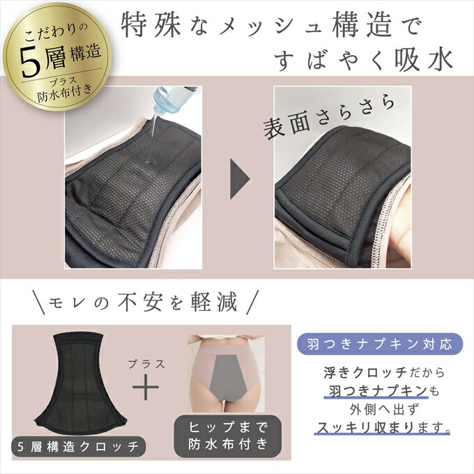 吸水 サニタリー ショーツ 50ml 多い日用 シンプル 無地 サニタリーショーツ 羽根付対応 下着 レディース ショーツ 羽根付き 大きいサイズ S M L LL サニタリー 吸水 漏れ 漏れる 生理ショーツ 防水布付き 抗菌 響かない おしゃれ 春夏 秋冬【mail】 3