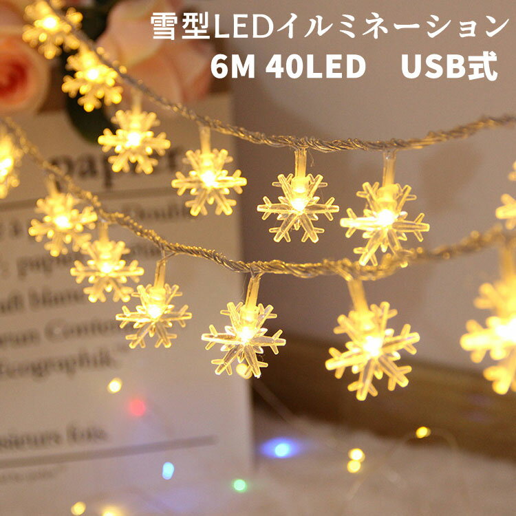 イルミネーションライト LED USB式 雪型LED 6M 