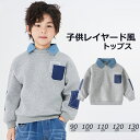 キッズ トップス 男の子 女の子 重ね着風 長袖 レイヤード風 パーカ 90-130cm フェイクレイヤード風 トレーナー 子供服 シャツネック 子供用 コート...