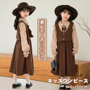子供服 女の子 ロングワンピース キッズ ジュニア 重ね着風 フォーマル ガールズ ドレス 可愛い コーデュロイ ブラウス ガーリー キッズ 長袖 発表会 七五三 結婚式 入学式 卒業式 旅行 おしゃれ 春 秋 冬 子供服 ピアノ お誕生日 プレゼント ギフト 普段着 学園風 韓国風(4)