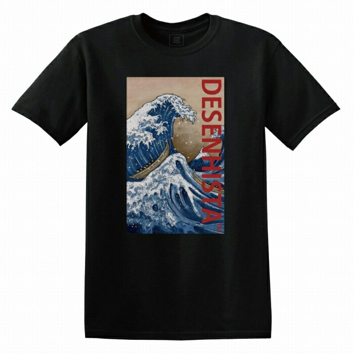 楽天woodgreen スマホケースの町Tシャツ DESENHISTA™ デゼニスタ ブラック 大人 デザイン ユニセックス メンズ レディース 半袖 ゆったり ストリート 浮世絵 ジャパニーズ 和風 日本画 イラスト 海