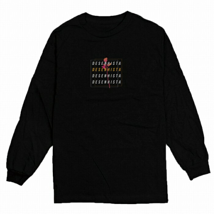 ロングTシャツ DESENHISTA デゼニスタ ブラック 大人 デザイン ユニセックス メンズ レディース 長袖 ゆったり 原宿 グリッチ オルチャン ストリート ダンス vaporwave シック