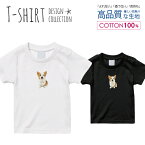 Tシャツ キッズ サイズ 100 110 120 130 140 150 半袖 綿 100% 透けない 長持ち プリント コットン 白Tシャツ 黒 ホワイト ブラック 写真 カラー プリント シュール コーギー イヌ 切り抜き おしゃれ かわいい