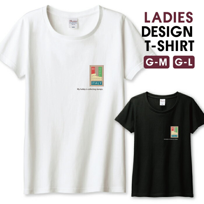 Tシャツ レディース ガールズ 切手 ワンポイント かわいい ヴィンテージ シンプル サイズ M L 半袖 綿 ..