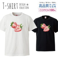 イチゴいちごストロベリー水彩ガーリー デザイン Tシャツ レディース サイズ S M L 半袖 綿 100% よれない 透けない 長持ち プリントtシャツ コットン 人気 ゆったり 5.6オンス ハイクオリティー 白Tシャツ 黒Tシャツ ホワイト ブラック