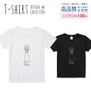 Tシャツ レディース ガールズ サイズ M L 半袖 綿 100% 透けない 長持ち プリント コットン 人気 白Tシャツ 黒 ホワイト ブラック ブラック 女の子 モノクロ 手描き シンプル イラスト 真ん中分け スタイリッシュ おしゃれ かわいい