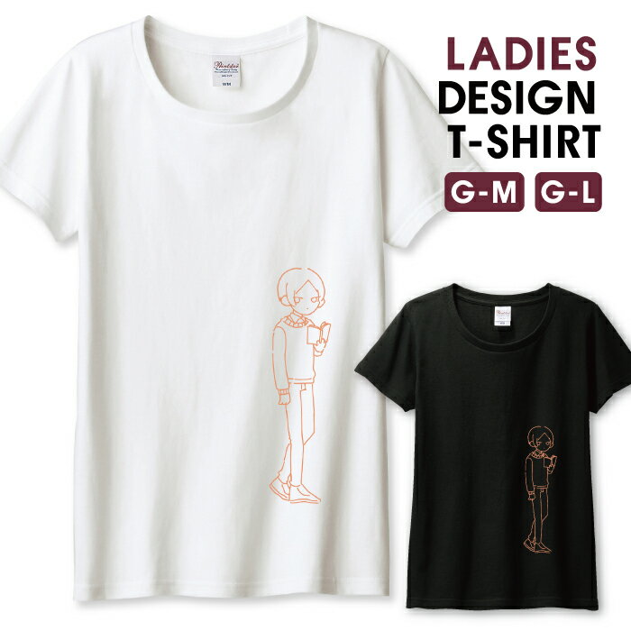 ◆10%OFFクーポン配布中◆ Tシャツ レディース ガールズ オレンジ 男の子 手描き シンプル イラスト 真ん中分け スタイリッシュ おしゃれ かわいい サイズ M L 半袖 綿 100% コットン 人気 レディースサイズ 女性 白Tシャツ 黒Tシャツ ホワイト ブラック