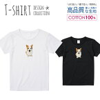 Tシャツ レディース ガールズ サイズ M L 半袖 綿 100% 透けない 長持ち プリント コットン 人気 白Tシャツ 黒 ホワイト ブラック ブラック 写真 カラー プリント シュール コーギー イヌ 切り抜き おしゃれ かわいい