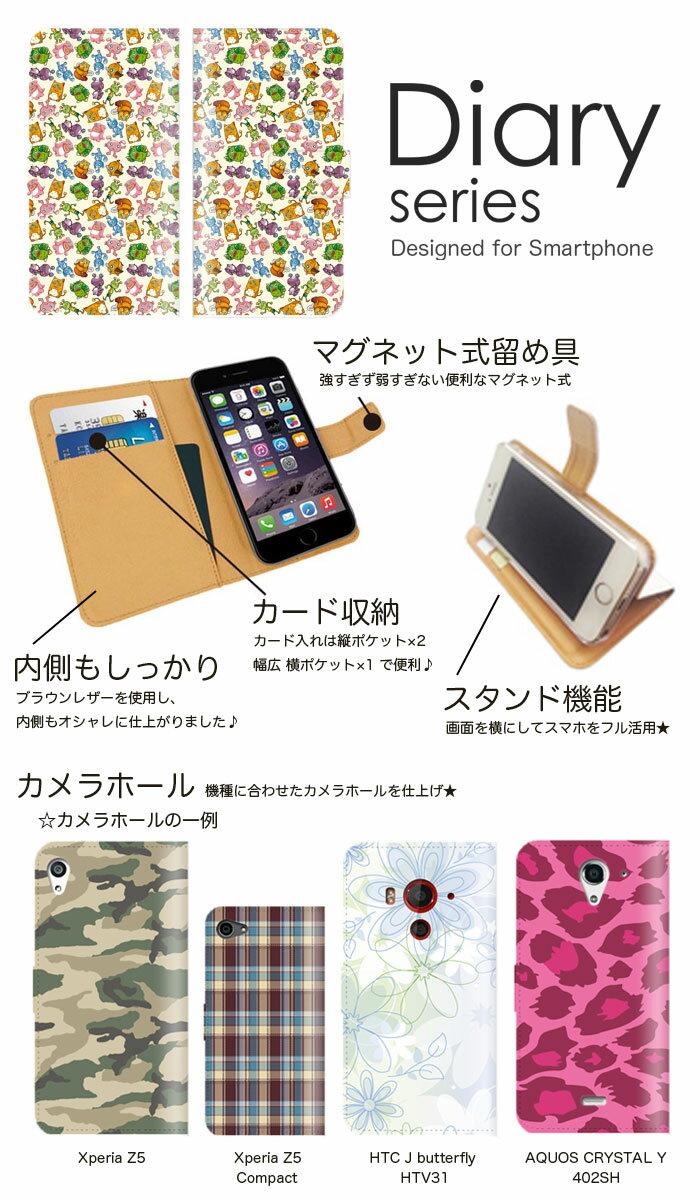 スマホケース AQUOSsense4 plus SH-M16 ケース カバー 手帳 アクオスセンス4 プラス AQUOSsense4plus 楽天モバイル かわいい デザイン アニマル カラフル ゾウ ライオン サバンナ アフリカ ペンギン 小動物 散りばめ おしゃれ (LL)