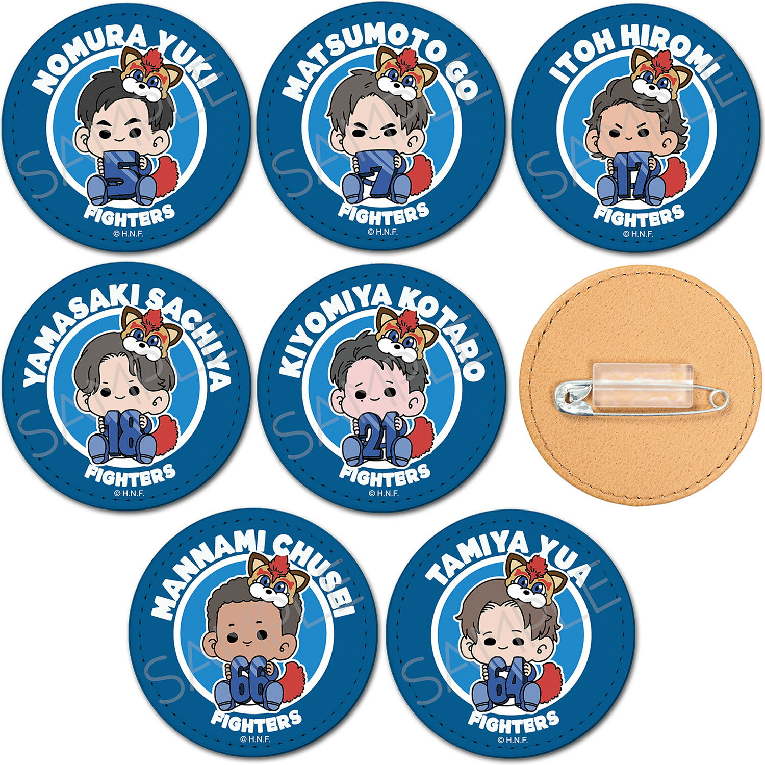 『北海道日本ハムファイターズ』 レザーバッジ(丸形) MA(野村佑希) MB(松本剛) MC(伊藤大海) MD(山崎福也)※さきは山へんに立可 ME(清宮幸太郎) MF(田宮裕涼) MG(万波中正) mochocho もちょちょ (公式 正規ライセンス取得) 公認グッズ 応援グッズ 野球