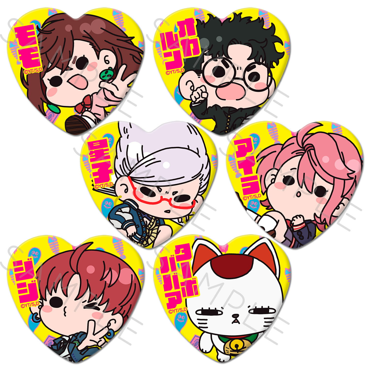 TVアニメ 『ダンダダン』 ハート型缶バッジ A(モモ) B(オカルン) C(星子) D(アイラ) E(ジジ) F(ターボババア(招き猫)) キャラクターグッズ 缶バッジ バッジ 推し活 (公式 正規ライセンス取得) 公認グッズのサムネイル