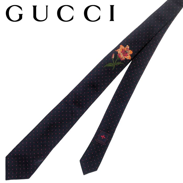 【中古】GUCCI グッチ ネクタイ【非常に良い】7cm ナロータイ ネイビー×レッド シルク ブランド r-gg-t-0019-09