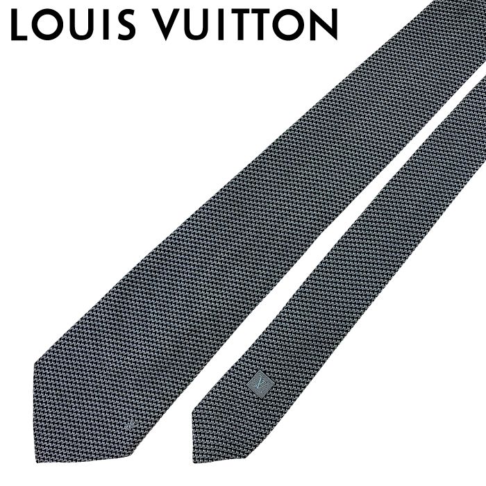 【中古】LOUIS VUITTON ルイヴィトン ネクタイ 8cm【非常に良い】M72996 シルク100% ビジネス 紳士 メンズ ブラック×シルバー ブランド r-lv-t-p251005-12