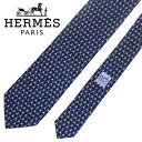 【中古】HERMES エルメス ネクタイ【ほぼ新品】9cm ネイビー×ブルー シルク ブランド r-he-t-e10362957